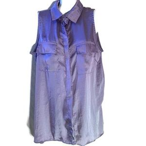 Milam Purple collar button down sleeveless shirt